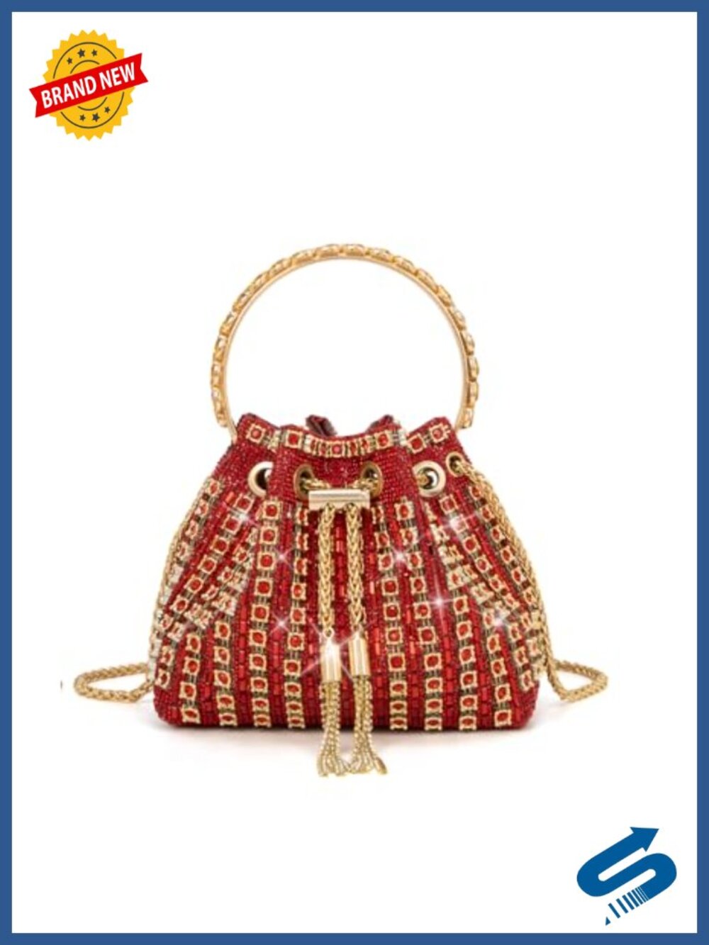 Sparkly Rhinestone Evening Clutch with Chain Wristlet Crossbody